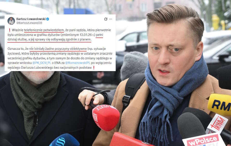 Mec. Bartosz Lewandowski ( na zdjęciu) potwierdził w telefonicznie, że odsunięta od sprawy ENA Romanowskiego jest w pracy i mogła się sprawą zajmować / autor: PAP/Radek Pietruszka, X
