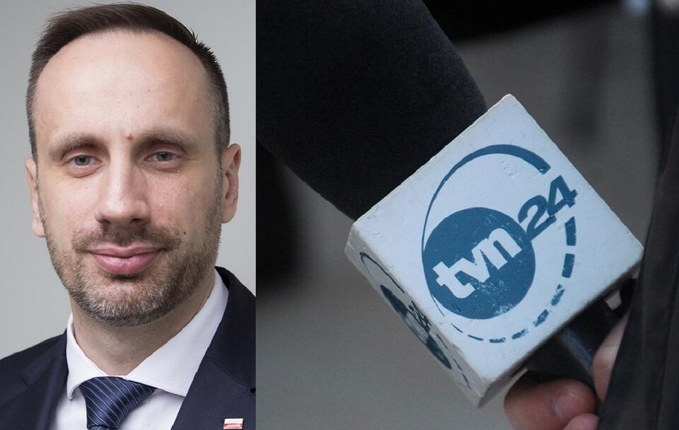 Janusz Kowalski/mikrofon TVN24 / autor: Fratria