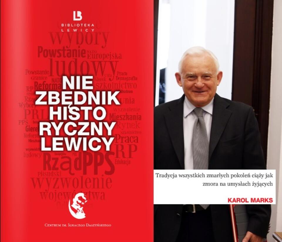 Leszek Miller, okładka "Niezbędnika" i jego motto. Fot. PAP / Tomasz Gzell, wPolityce.pl