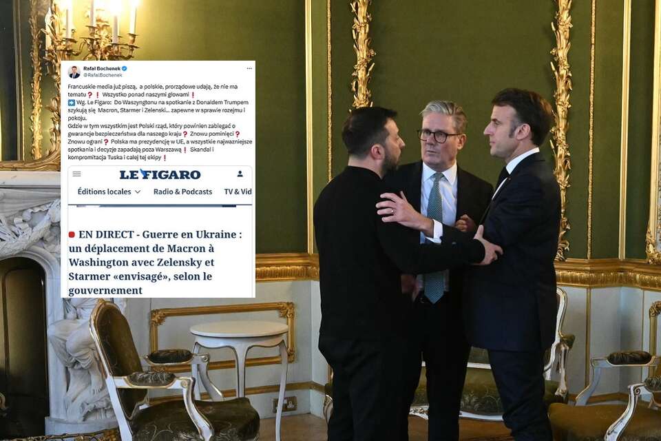 Na zdj. Zełenski, Starmer i Macron podczas szczytu w Londynie / autor: PAP/EPA/JUSTIN TALLIS/POOL, X/Rafał Bochenek