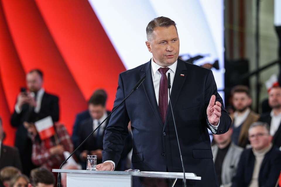 Poseł PiS Przemysław Czarnek (C) podczas konwencji Prawa i Sprawiedliwości w Krakowie. / autor:  PAP/Łukasz Gągulski