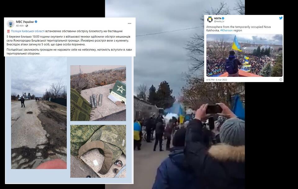 Rosjanie otwierają ogień do cywili / autor: Twitter/NEXTA; Facebook/МВС України 