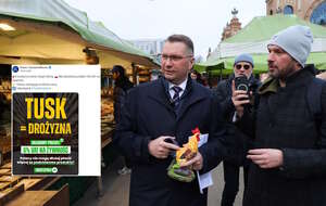 Na zdjęciu prof. Przemysław Czarnek na rynku przy Hali Targowickiej w Warszawie oraz wpis PiS (screen z X) / autor: PAP/Paweł Supernak/X-PiS (screen)