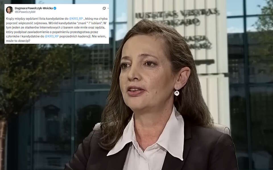 Przewodnicząca KRS sędzia Dagmara Pawełczyk-Woicka odniosła się na X to nazwisk sędziów-kandydatów, którzy mają być na liście przyszłych członków KRS. Sejm ma ich zaakceptować przyjmując uchwałę i naruszając ustawę.   / autor: Fratria/X