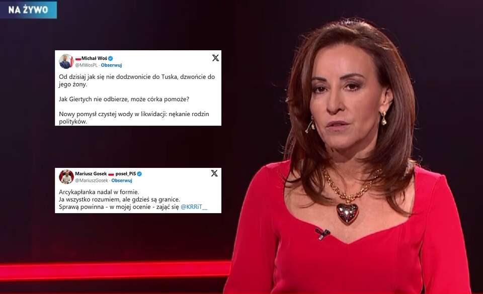 Na zdj. kadr z programu "Niebezpiecznie związki" - Dorota Wysocka-Schnepf chciała dodzwonić się do żony Zbigniewa Ziobry / autor: YouTube/TVP Info, X