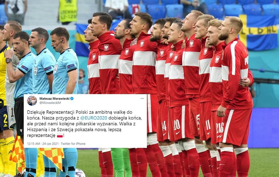 Reprezentacja Polski przed meczem ze Szwecją / autor: PAP/EPA/Dmitry Lovetsky / POOL ; Twitter/Mateusz Morawiecki