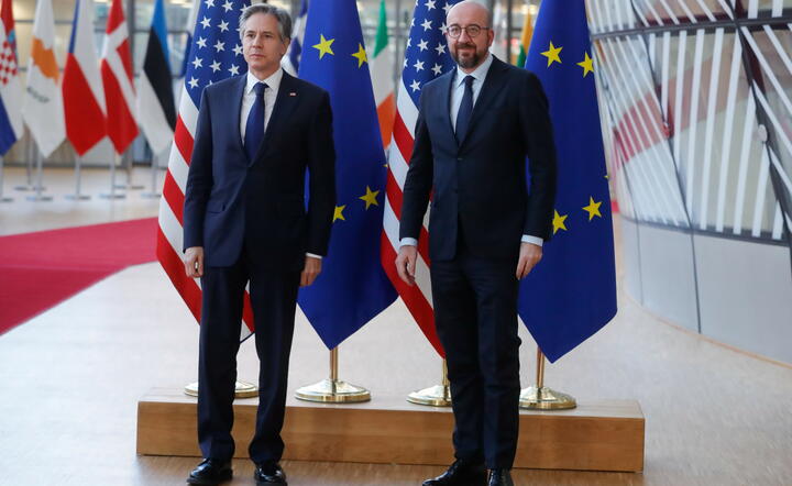 sekretarz stanu USA Antony Blinken i przewodniczący Rady Europejskiej Charles Michel / autor: fotoserwis PAP