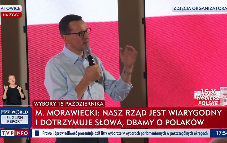 Premier Mateusz Morawiecki w Katowicach / autor: wPolityce.pl/TVP Info (screenshot)