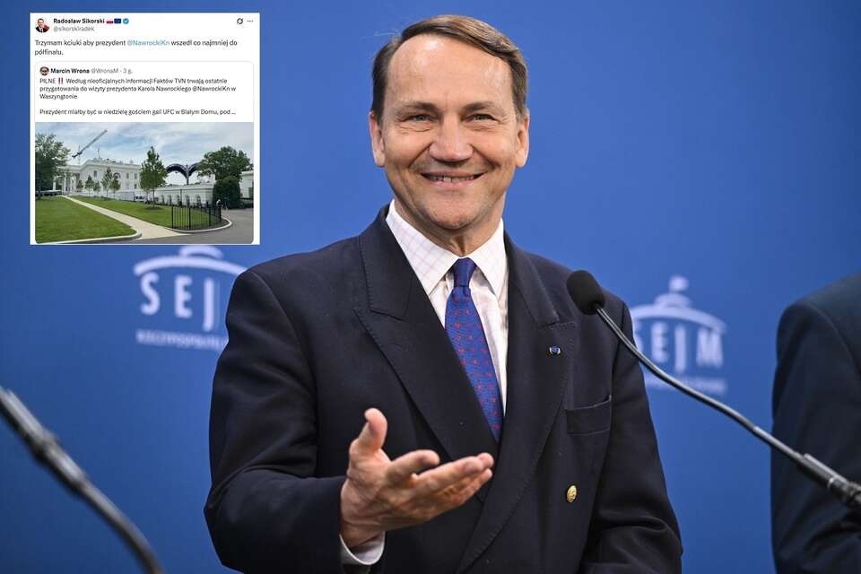 Nawrocki u Trumpa. Sikorski już drwi. "Zabierzcie mu telefon