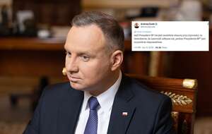 Ówczesny prezydent Andrzej Duda w listopadzie 2023, podczas rozmowy z red. Marzeną Nykiel (redaktor naczelną wPolityce.pl) i red. Marcinem Wikłą / autor: Fratria /x:@AndrzejDuda