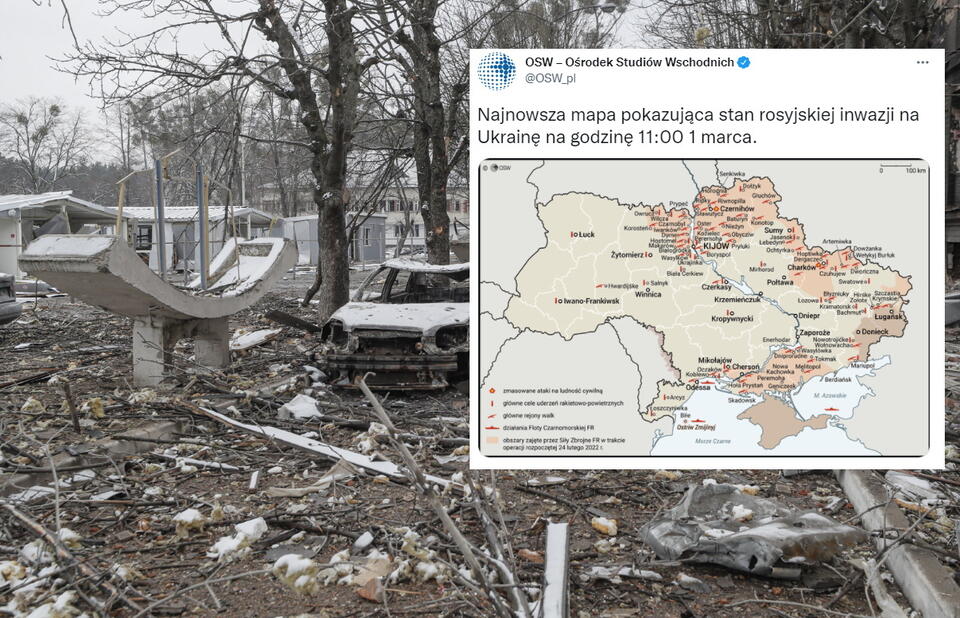 Skutki nocnego ostrzału ukraińskich obiektów wojskowych w Browarach pod Kijowem / autor: PAP/EPA