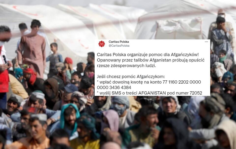 Zdjęcie udostępnione przez Irański Czerwony Półksiężyc - afgańscy uchodźcy gromadzący się na granicy irańsko-afgańskiej / autor: PAP/EPA/MOHAMMAD JAVADZADEH HANDOUT; Twitter/Caritas Polska