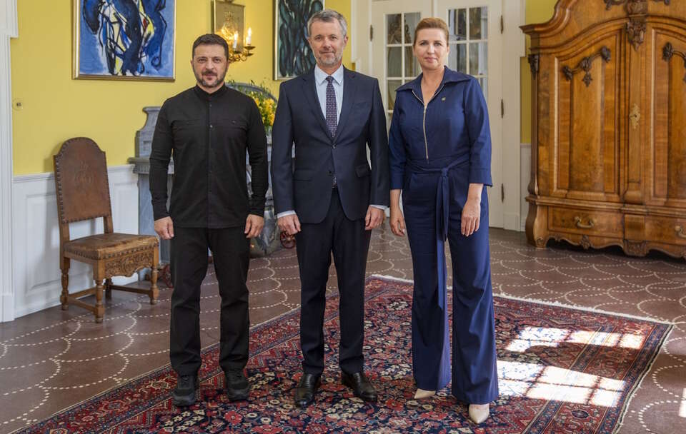 Król Danii Fryderyk, Wołodymyr Zełenski, premier Danii Mette Frederiksen / autor: PAP/EPA/IDA MARIE ODGAARD