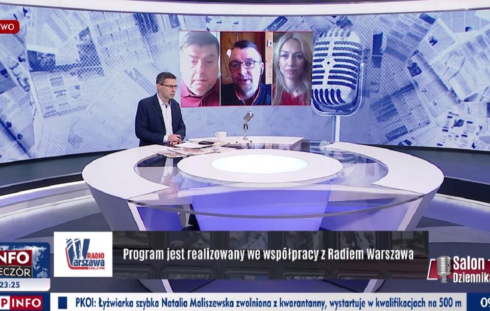 Jacek Karnowski i jego rozmówcy w programie "Salon Dziennikarski"  / autor: screen TVP Info