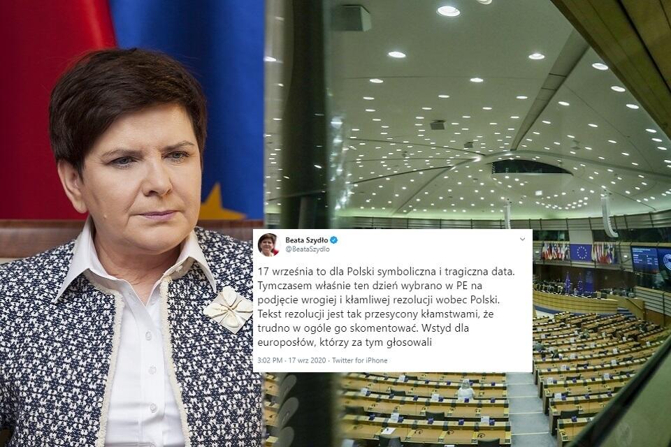 Była premier, europoseł PiS Beata Szydło; Parlament Europejski / autor: Fratria; Twitter/Beata Szydło; PAP/EPA