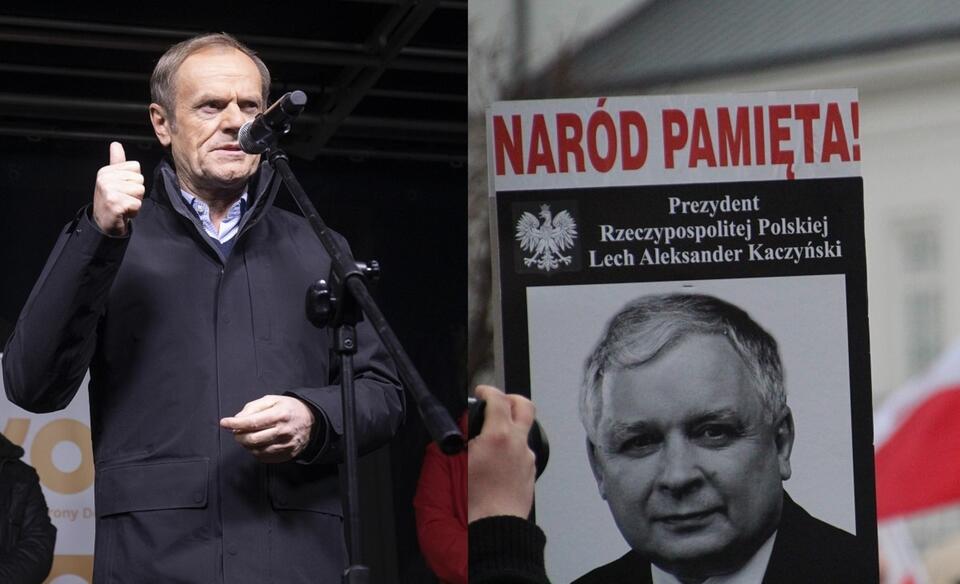 Donald Tusk/Upamiętnienie prezydenta Lecha Kaczyńskiego podczas jednej z miesięcznic smoleńskich / autor: Fratria