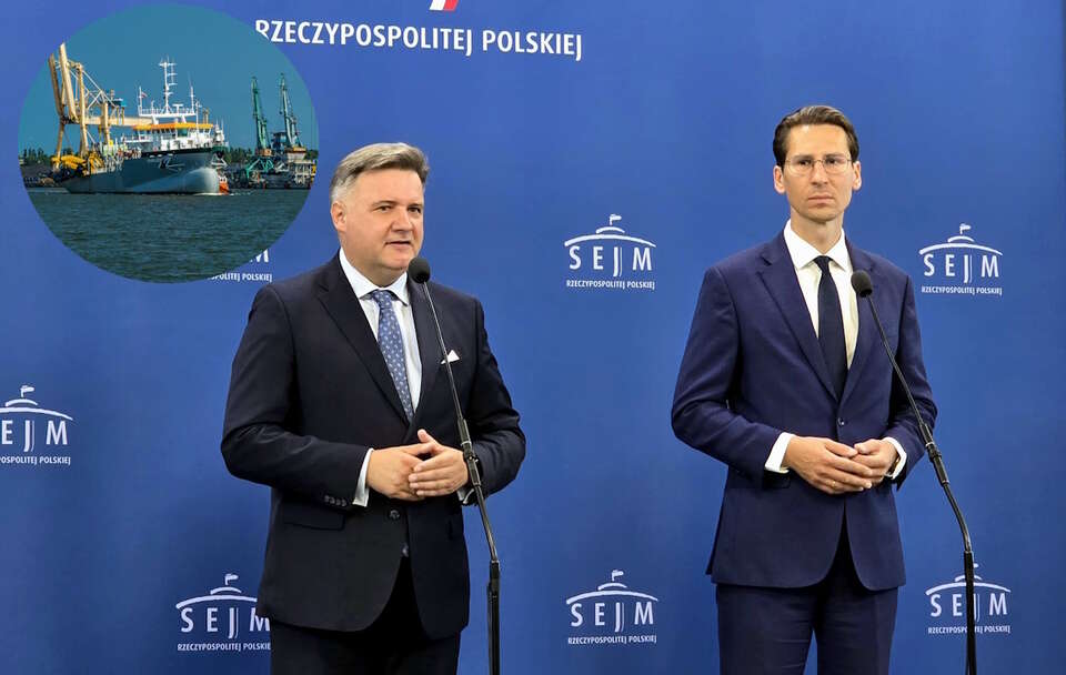 Kacper Płażyński, Michał Kowalski, port w Świnoujściu / autor: Fratria/X: @pisorgpl/https://x.com/pisorgpl/status/1948281453462028316/photo/1