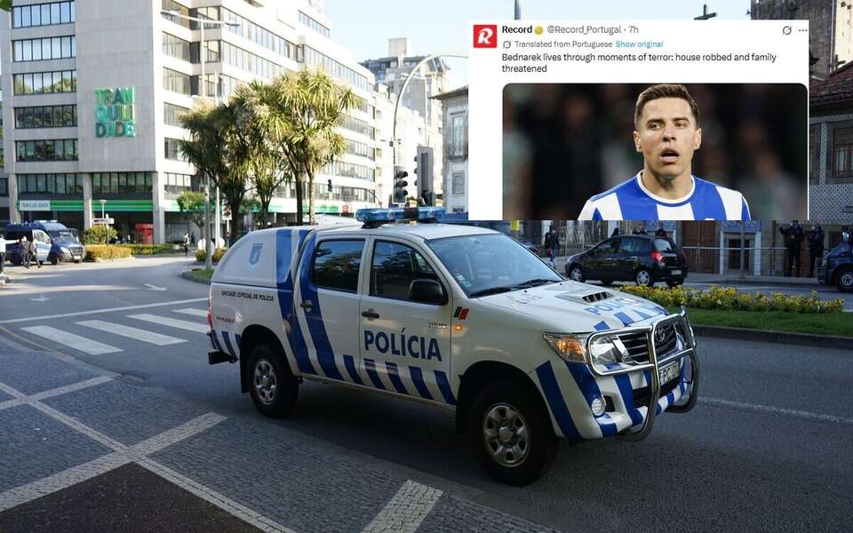 Samochód portugalskiej policji z Porto oraz wpis Record (screen z X) / autor: Fratria/X-Record (screen)