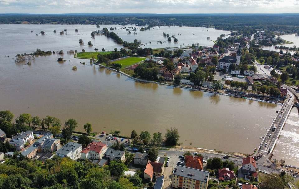 Wysoki stan Odry w miejscowości Krosno Odrzańskie (woj. lubuskie) / autor: PAP/Lech Muszyński