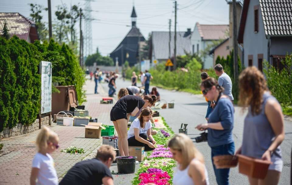 Układanie kwietnych dywanów / autor: FB/Ministerstwo Kultury i Dziedzictwa Narodowego﻿