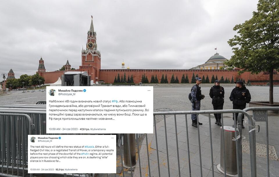 Rosyjscy policjanci na Placu Czerwonym w Moskwie / autor: PAP/EPA; Twitter