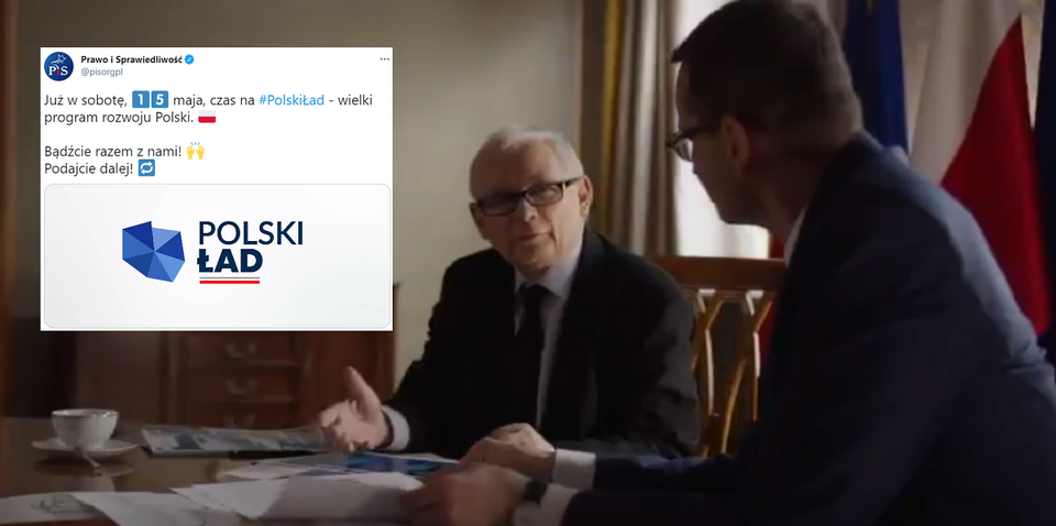 Jarosław Kaczyński, Mateusz Morawiecki / autor: screen TT/PiS