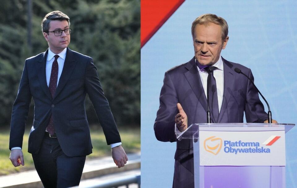 Piotr Müller/ Donald Tusk / autor: PAP/Radek Pietruszka; Fratria 