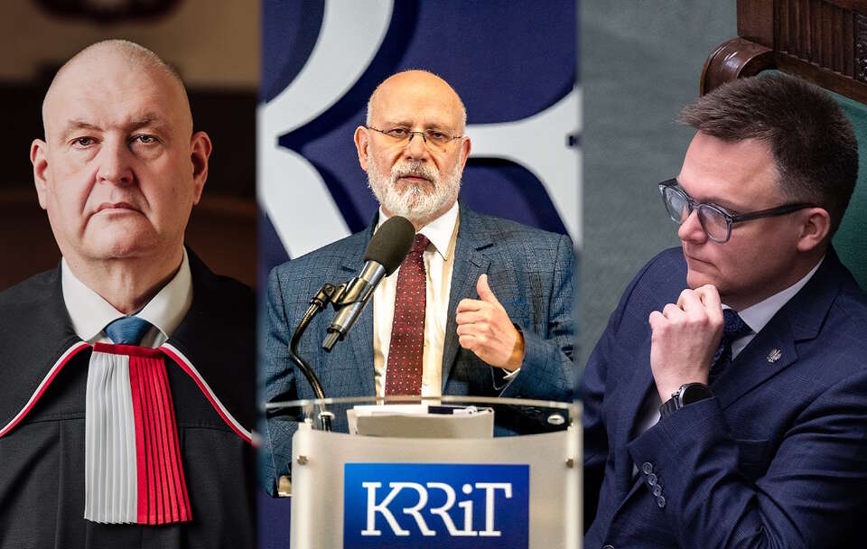 Prezes TK Bogdan Święczkowski, szef KRRiT Maciej Świrski, marszałek Sejmu Szymon Hołownia / autor: trybunal.gov.pl/Fratria