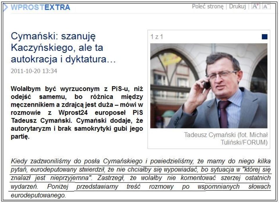 Na zdjęciu redakcja "Wprost" przyznaje, że opublikowała wywiad, który był w rzeczywistości prywatną rozmową