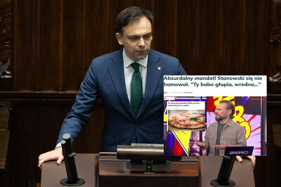 Andrzej Domański na mównicy sejmowej oraz artykuł portalu wPolityce / autor: Fratria/wPolityce
