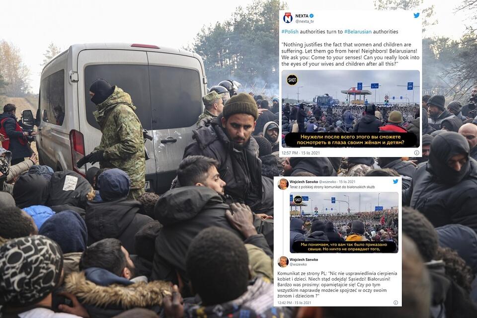 Migranci przed polską granicą / autor: PAP/EPA/STRINGER; Twitter