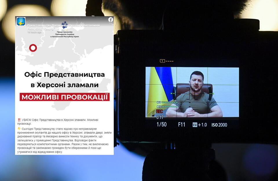 Rosjanie wtargnęli do biura prezydenta Ukrainy w Chersoniu / autor: PAP/EPA