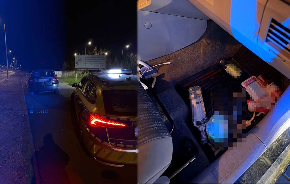 Zdjęcia policji z Piaseczna - w aucie butelka po alkoholu, za kierownicą 39-latka z blisko 3 promilami / autor: fot. KPP w Piasecznie/piaseczno.policja.gov.pl/