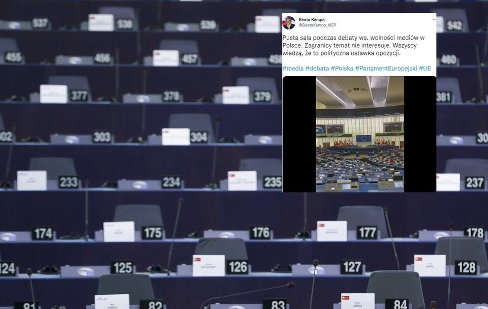Puste miejsca podczas debaty w PE / autor: Fratria/Twitter