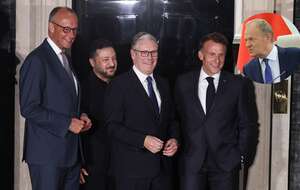 Spotkanie prezydenta Zełenskiego z liderami E3. W kółku: premier Donald Tusk / autor: PAP/EPA/NEIL HALL/PAP/Paweł Supernak