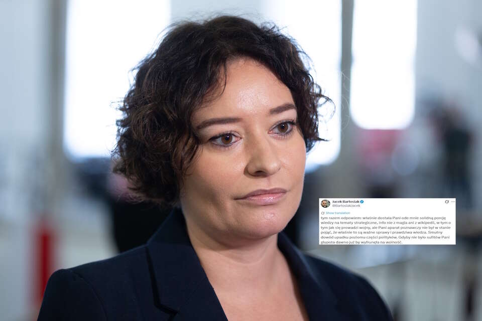 Na zdjęciu Anna-Maria Żukowska oraz wpis Jacka Bartosiaka (screen z X) / autor: Fratria/X-Jacek Bartosiak (screen)