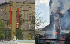 Św. Jan Paweł II na Pl. Zwycięstwa 2 czerwca 1979 / Krzyż papieski / autor: YouTube / Facebook