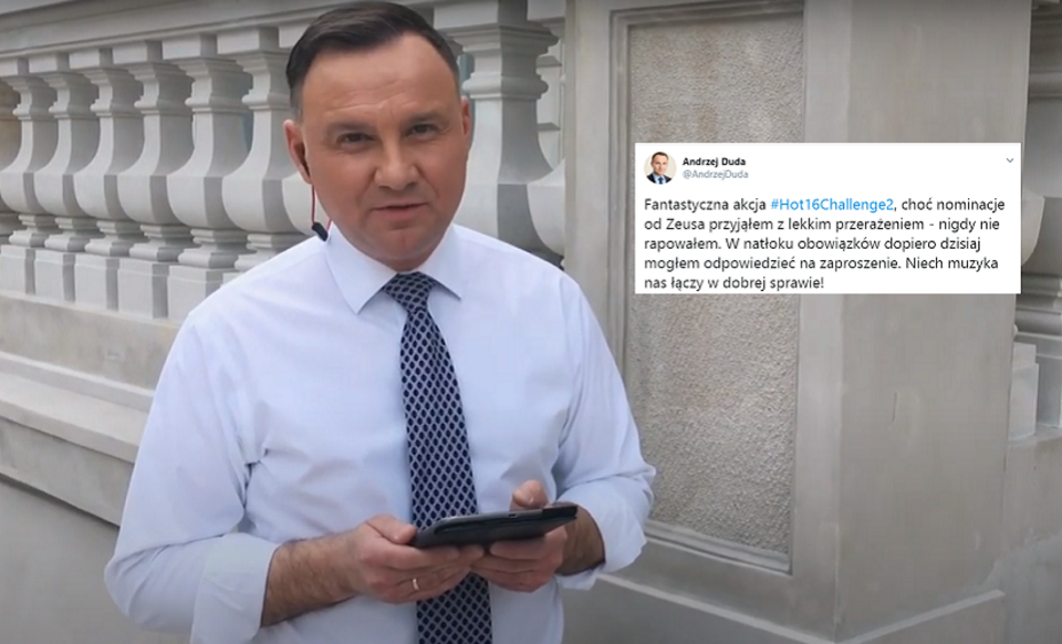 Prezydent Andrzej Duda rapuje w ramach akcji Hot16Challenge / autor: YouTube/W Pałacu Prezydenckim