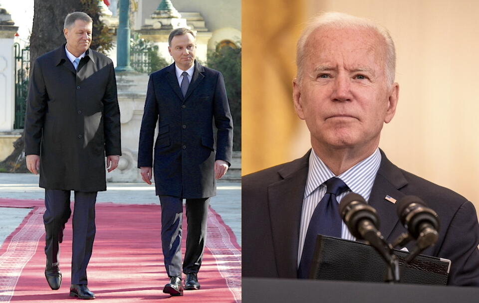 Prezydent Rumunii Klaus Iohannis, prezydent RP Andrzej Duda, prezydent USA Joe Biden / autor: M. Czutko/PAP/EPA