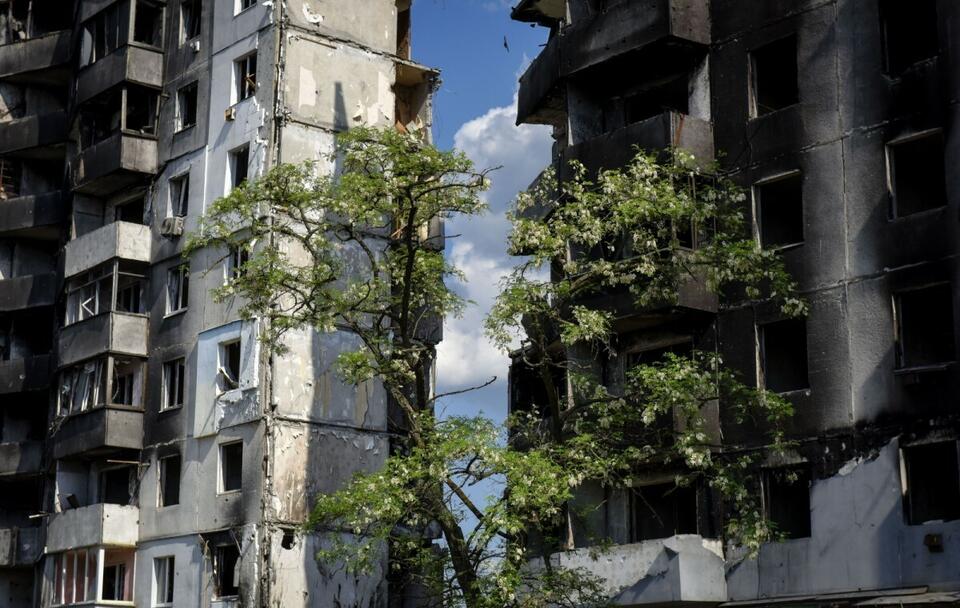Zniszczone przez Rosjan bloki mieszkalne w Borodziance k. Kijowa / autor: PAP/EPA/OLEG PETRASYUK