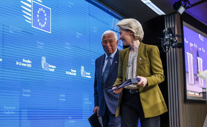 Szefowa KE Ursula von der Leyen (P) i przewodniczący Rady Europejskiej Antonio Costa (L) w Brukseli / autor: PAP/EPA/OLIVIER HOSLET