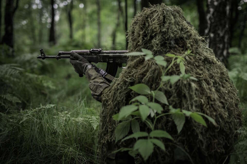 Ćwiczenia wojskowe na Grenlandii. Litwa wyśle swoje siły? Szef MSZ z Wilna: "Naprawdę powinniśmy to rozważyć". Na zdjęciu zamaskowany żołnierz w lesie / autor: pixabay.com