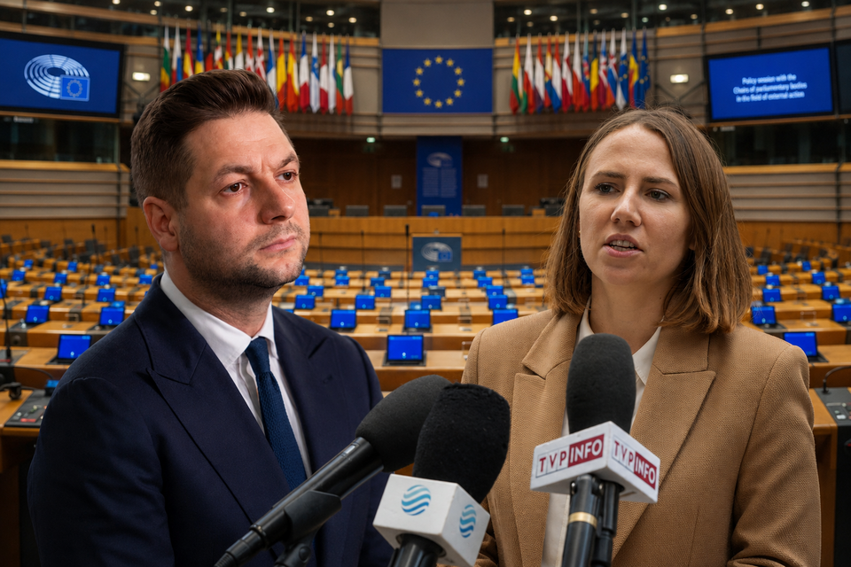 Patryk Jaki/Anna Bryłka. W tle PE / autor:  Fratria