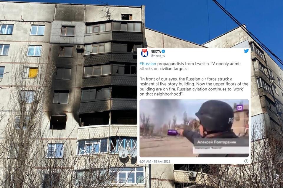 w tle zniszczony blok na Ukrainie / autor: Fratria/Jakub Maciejewski; Twitter/NEXTA