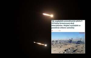 Na zdjęciu lecące nocą irańskie pociski oraz artykuł portalu wPolityce.pl (screen) / autor: PAP/EPA/wPolityce.pl (screen)