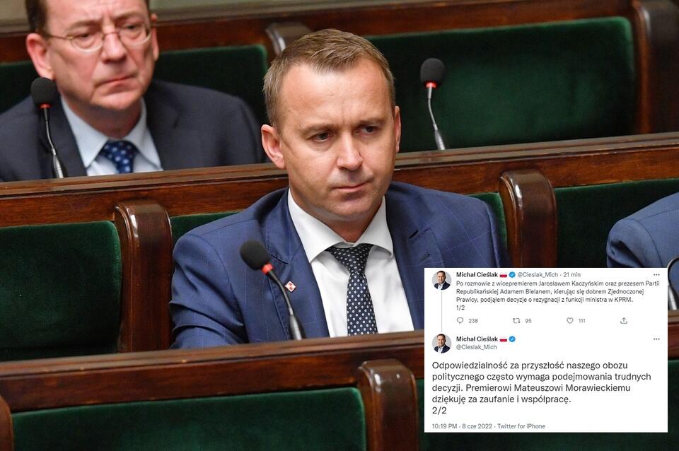 Michał Cieślak rezygnuje z funkcji ministra. 