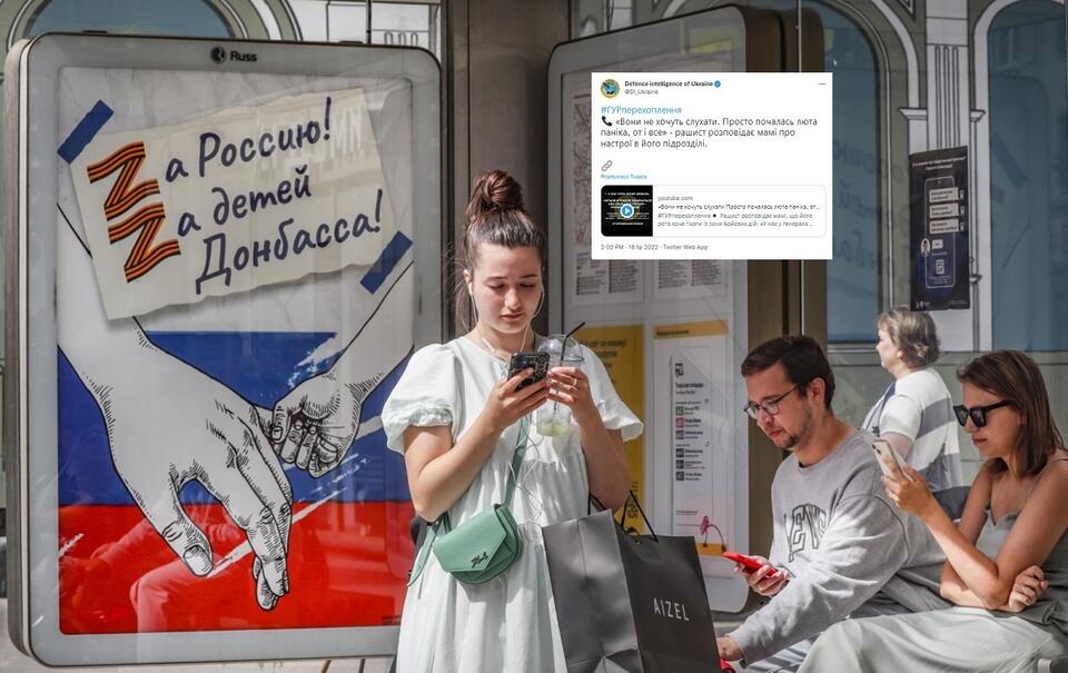 Propagandowy plakat na przystanku autobusowym w Moskwie / autor: PAP/EPA