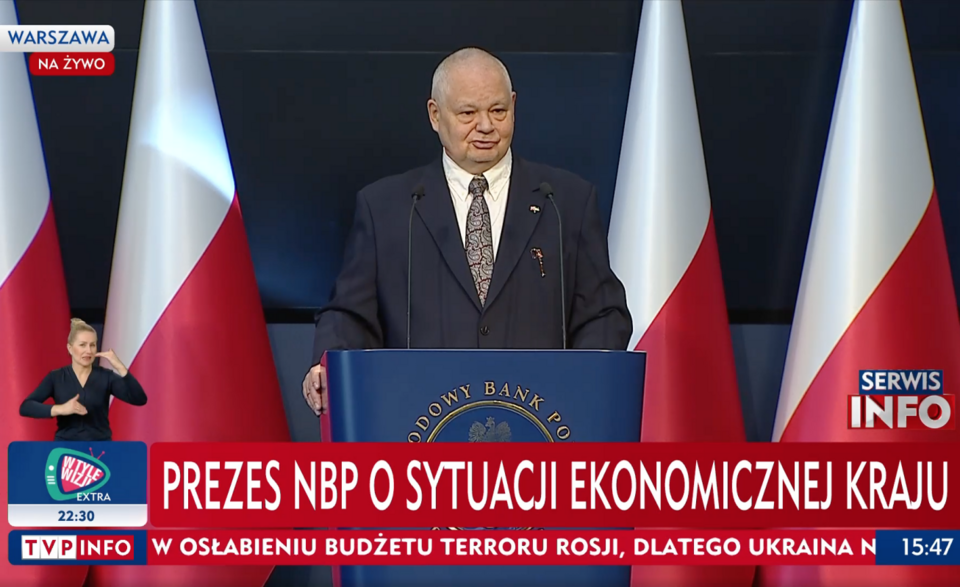 Konferencja prasowa prezesa NBP Adama Glapińskiego.  / autor: TVP INFO