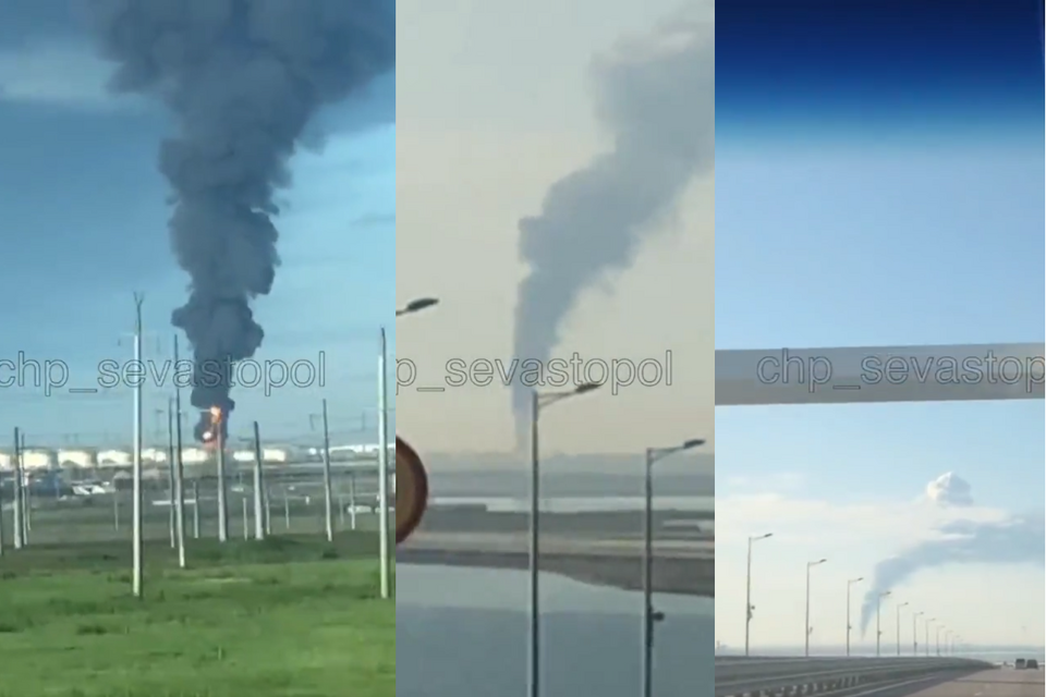 Wybuch w rosyjskiej bazie na Krymie i pożar zbiorników z paliwem w Kraju Krasnodarskim / autor: screenshot video Twitter @Gulli_ver_sn
