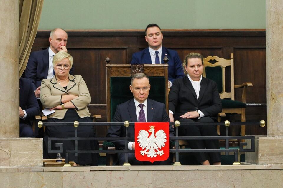 Prezydent Andrzej Duda na sali sejmowej podczas posiedzenia inaugurującego X kadencję izby / autor: PAP/Paweł Supernak